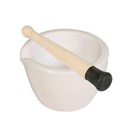PORCELAIN MORTAR and RUBBER-HEADED PESTLE